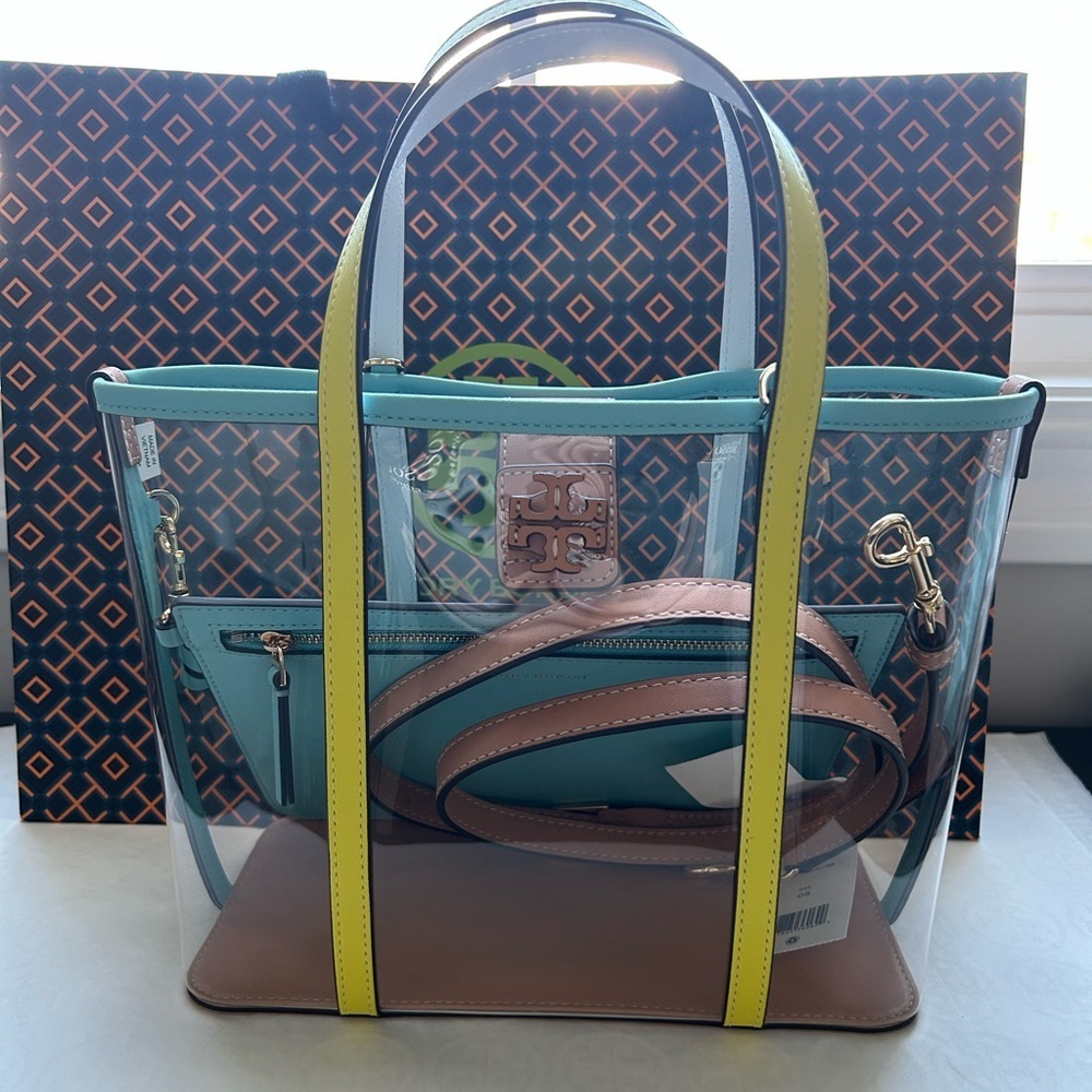 Tory Burch Blake Clear Small Tote Bag Crossbody Bag Clear Multi - Picture 2 of 13